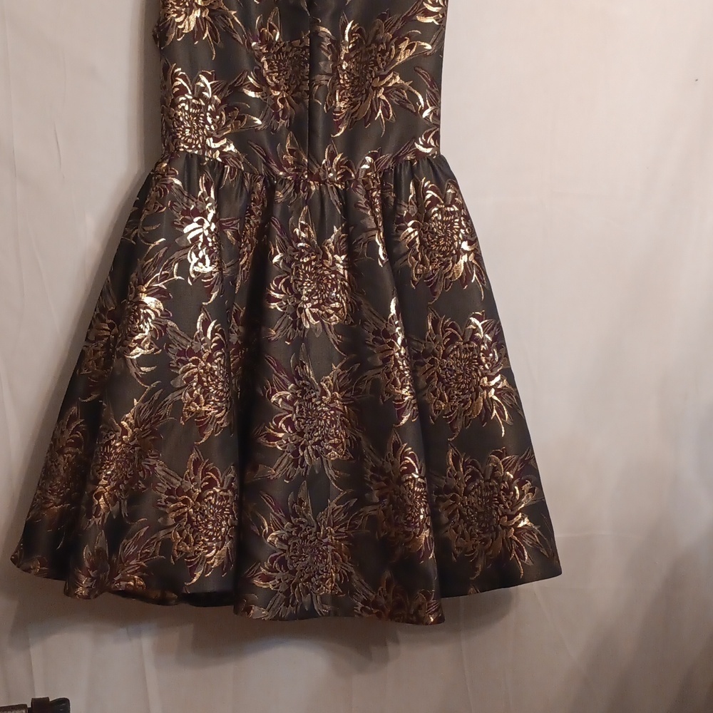 Ted Baker Elegant Gold and Black Floral Dress Size 3 - Picture 2 of 12